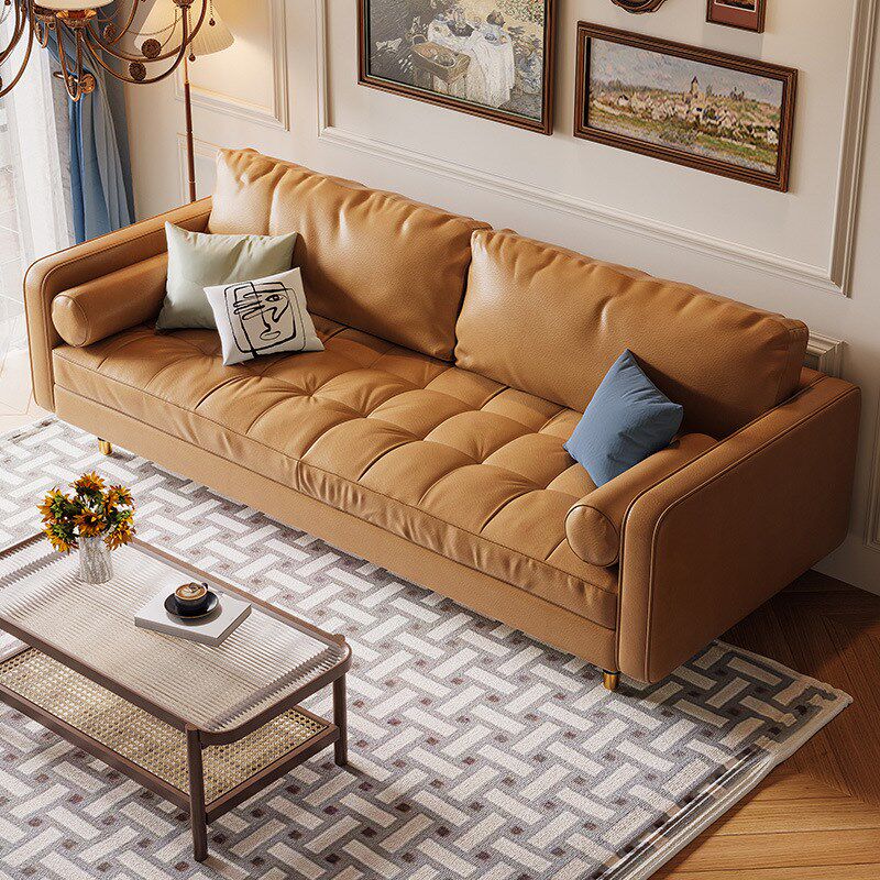 美式复古皮沙发小户型棕色轻奢沙发直排双三人四人皮沙发客厅家具