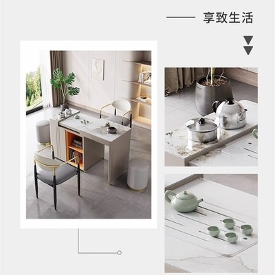 K*伸缩岩板茶桌现代简约移动茶台轻奢茶几阳台茶车可旋转小型泡茶