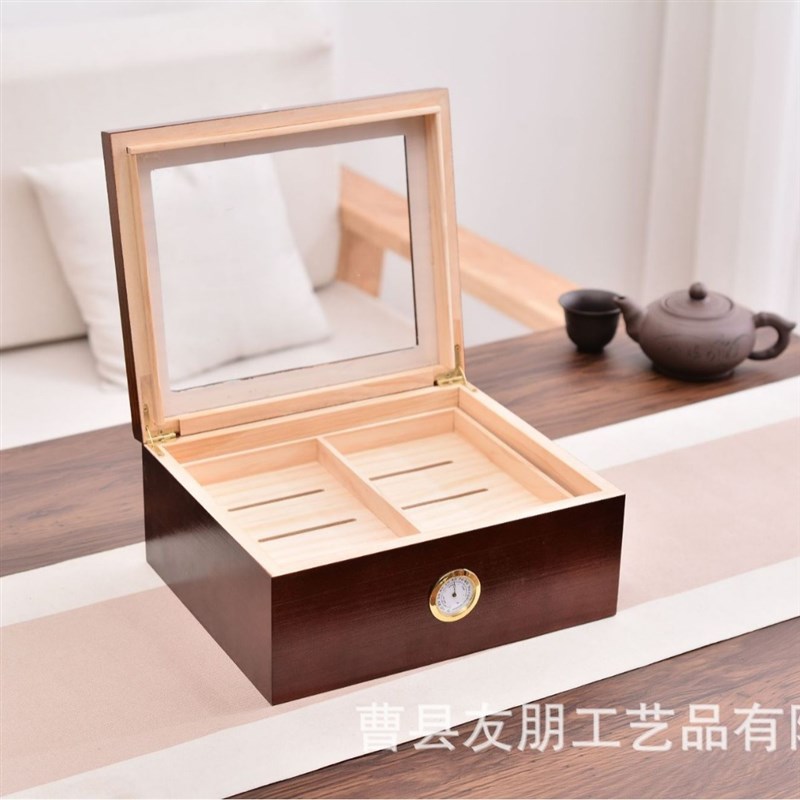 木质简约雪茄收纳盒翻盖透明礼品盒展示香烟包装保湿木盒