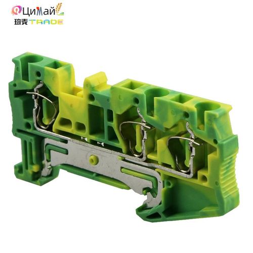 瑞联 弹片式接线端子RST6 TO-PE 单进双出接地型导轨组合自锁端子