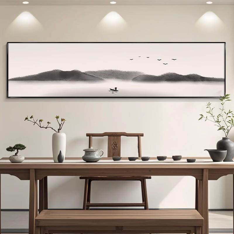 禅意山水风景画茶室挂画客厅装饰画卧室床头画办公室书房水墨国画