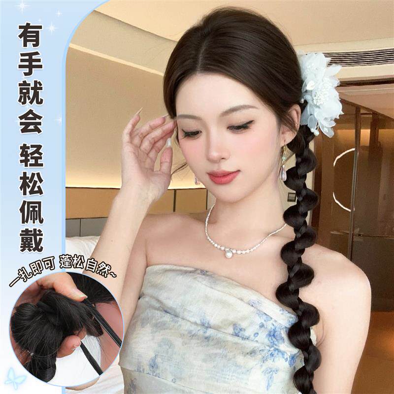 新中式假发辫子女侧边扭扭辫古风麻花辫编发神器汉服旗袍发饰马尾