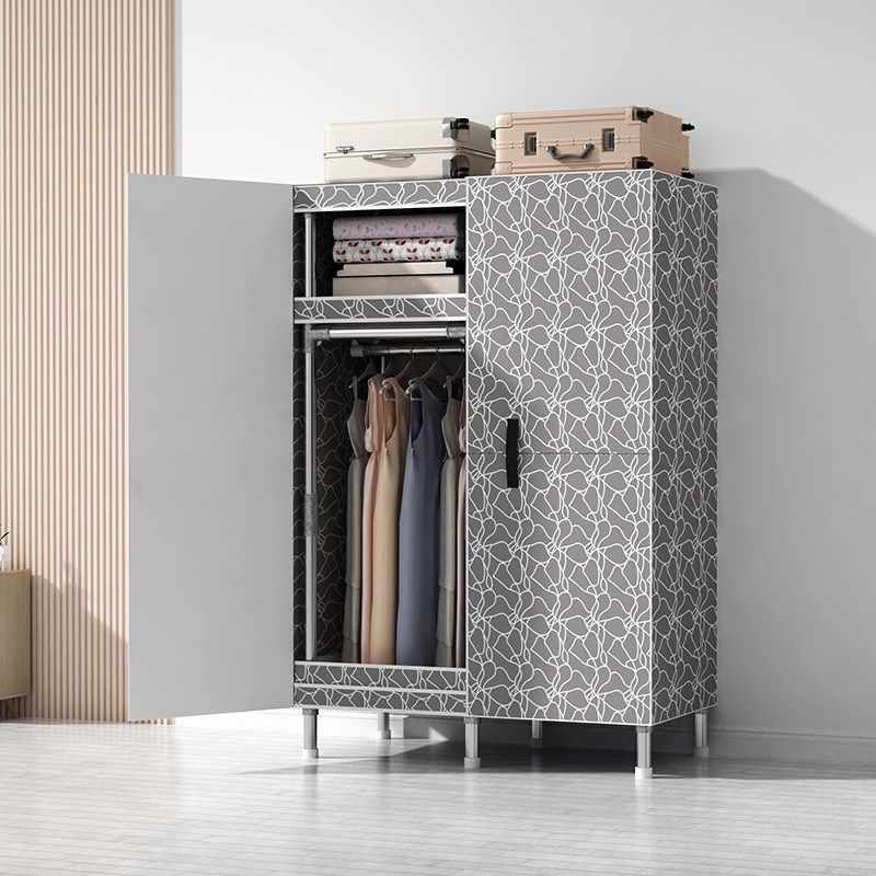 开门式简易衣柜磁吸门布衣柜卧室家用全钢架加固加厚简易组装衣橱