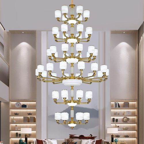 复式楼别墅中空客厅大吊灯新中式楼中楼挑空跃层锌合金五层灯具