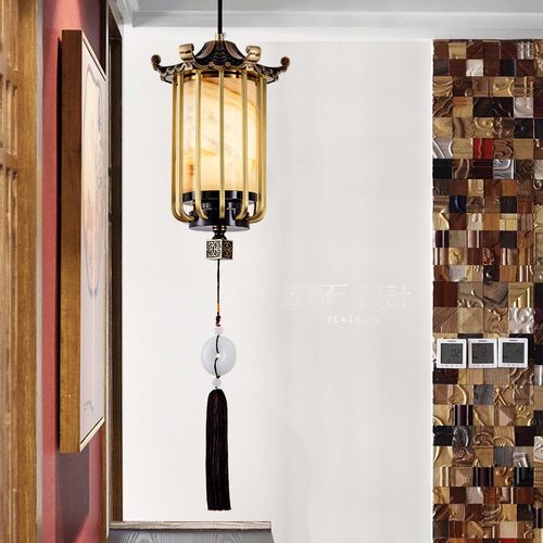 新中式全铜小吊灯卧室床头灯别墅走廊过道灯餐厅吧台茶室灯笼吊灯