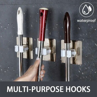Kitchecn Multi-Purpose Hooks Wall Mounted Mop Organizer Hold