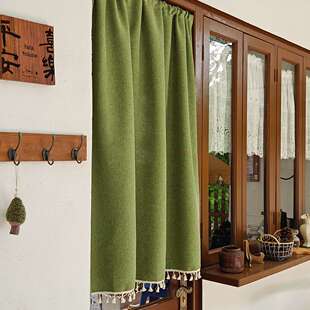 日式简约风纯色棉麻风半帘门帘隔断帘半截式房间门口遮挡免打孔帘