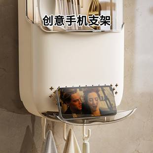 筷子收纳盒家用厨房筷子勺子沥水置物架壁挂免打孔筷筒筷子篓
