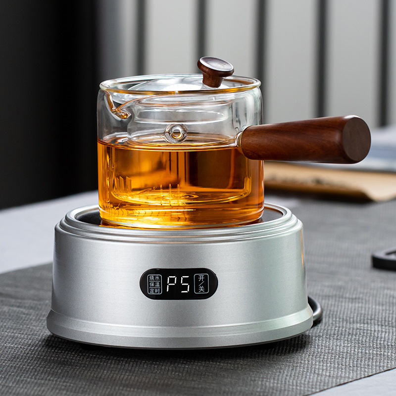 侧木把玻璃电陶炉加热烧水煮茶壶玻璃过滤功夫普洱泡茶壶直身茶壶