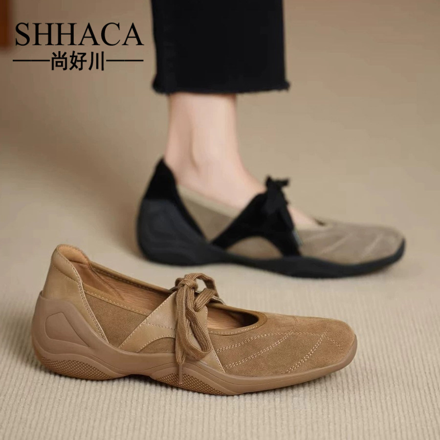 【法国加来】磨砂牛皮玛丽珍鞋女款厚底圆头浅口单鞋不累脚运动软