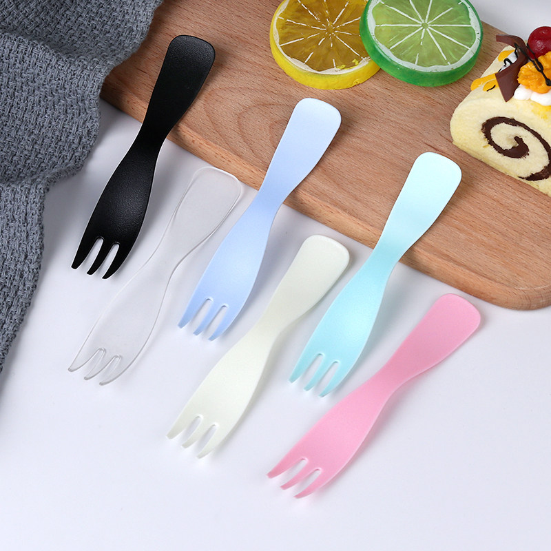 生日蛋糕叉子一次性甜品水果叉彩色加厚单独包装散装塑料小三齿叉