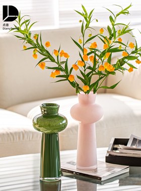 花瓶摆件客厅插花高级感轻奢玻璃水养水培鲜花中古新中式绿色餐桌