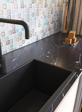 黑色哑光加厚大理石纹防水贴纸墙纸自粘贴纸厨房防油岩板桌面墙贴