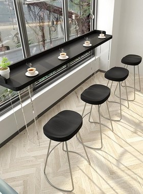 亚克力实木吧台桌黑色带围边商用靠窗悬浮透明高脚桌吧台桌椅组合