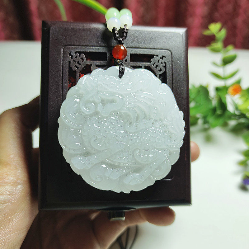 天然青白玉麒麟吊坠貔貅元宝玉佩圆牌男女情侣款挂件项链个性刻字