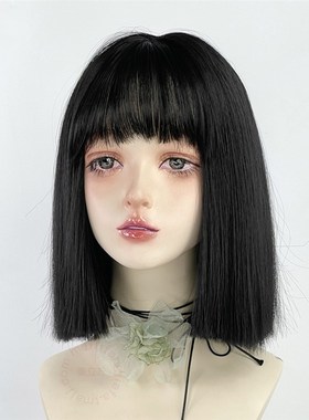 一刀切假发短发锁骨发黑色全头套女万用cos娜诺日常日系齐肩直发