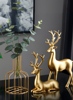 现代轻奢招财鹿摆件创意玄关书柜客厅酒柜装饰品乔迁新居礼物高档