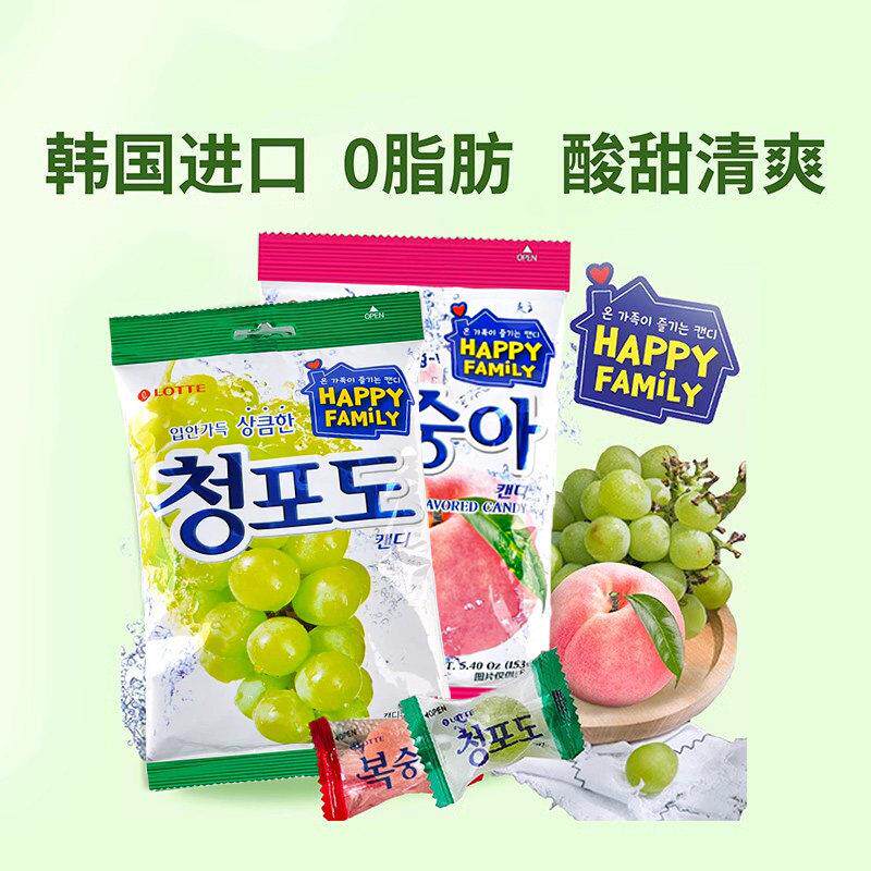 lotte乐天青葡萄糖韩国进口青提糖水蜜桃水果糖休闲解馋糖果零食