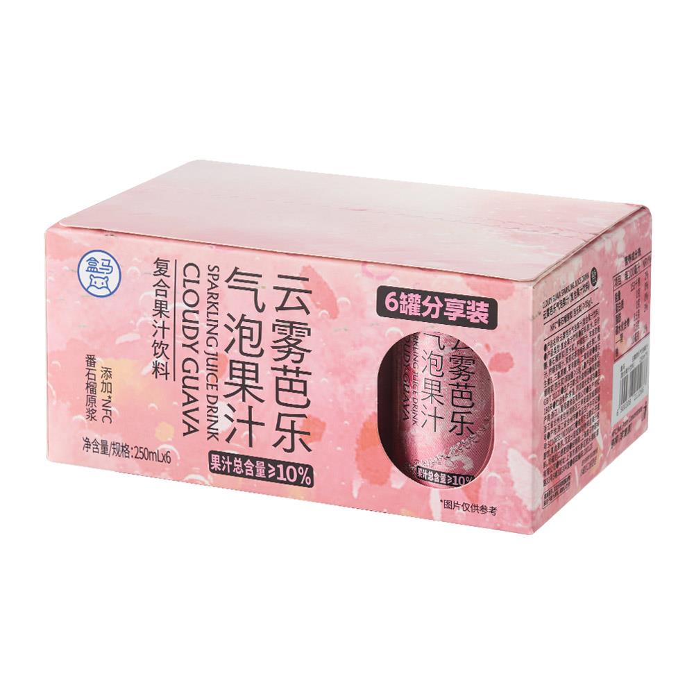 盒马代购云雾芭乐气泡果汁250ml*6罐组合装云雾柠檬气泡果汁美味