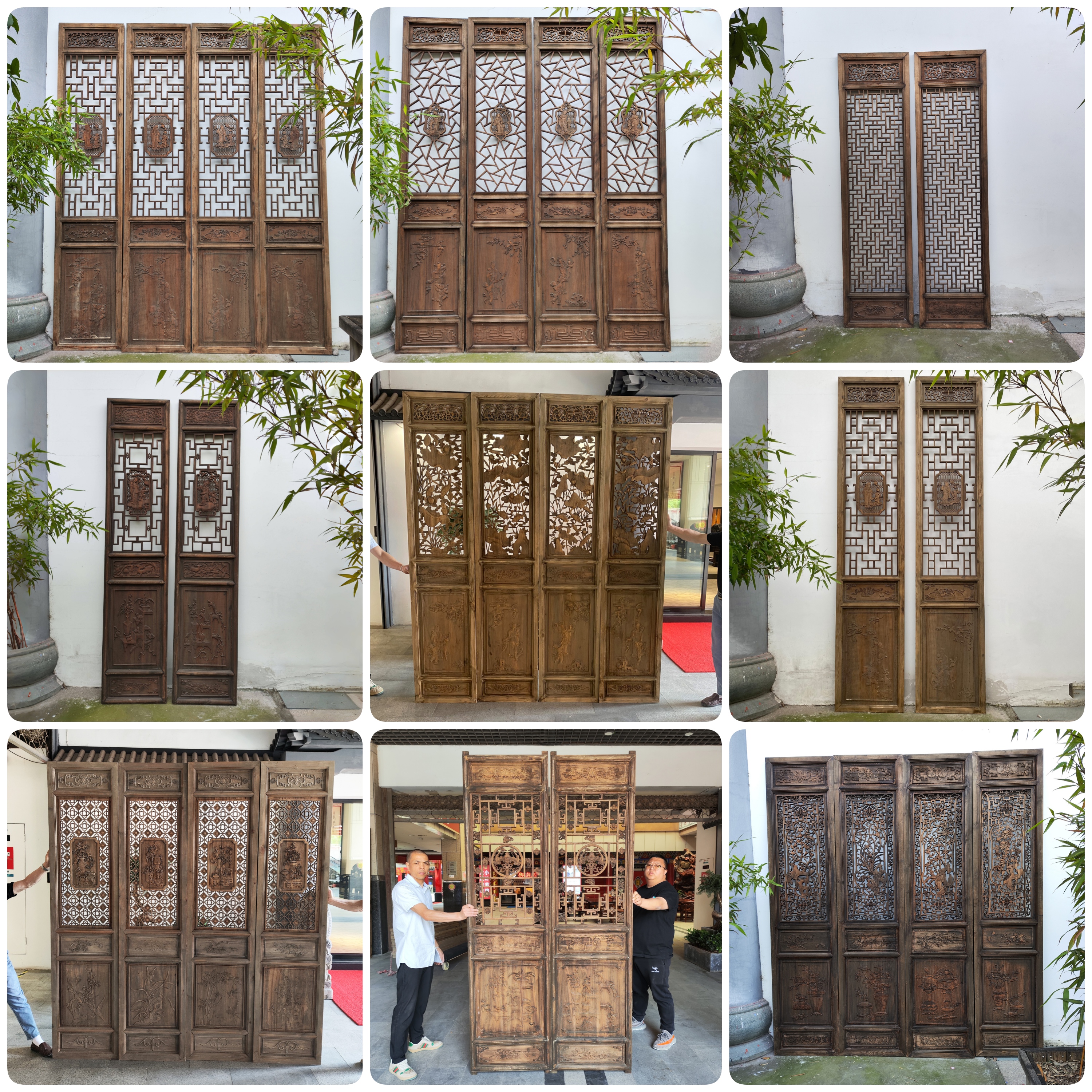 东阳木雕仿古做旧屏风隔断花格客厅玄关中式实木折叠移动遮挡复古