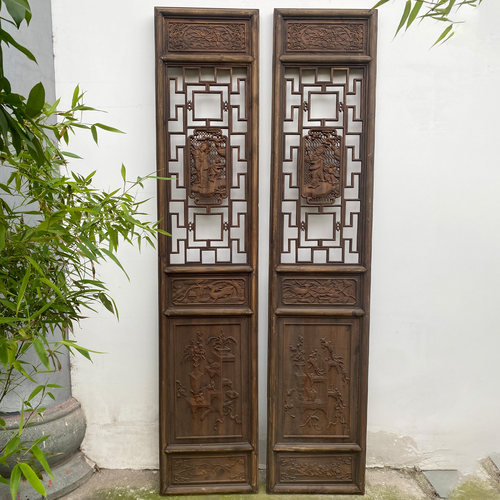 东阳木雕中式仿古屏风做旧门窗