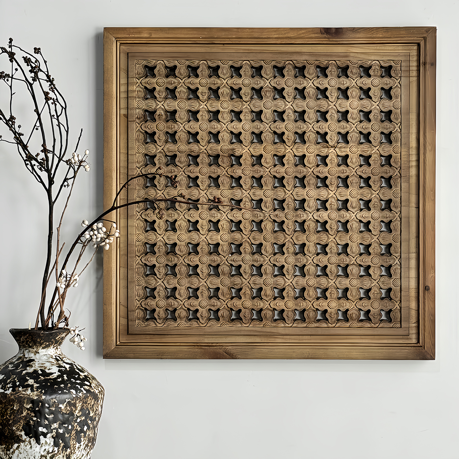 东阳木雕刻实木花窗中式仿古雕花镂空定制宋氏美学侘寂风挂件装饰