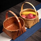 竹编手提篮结婚食盒提篮水果篮喜事红篮月饼礼品篮收纳篮竹篮子