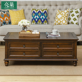 简约客厅家具小户型复古储物柜 实木电视柜茶几组合套装 亮巢 美式