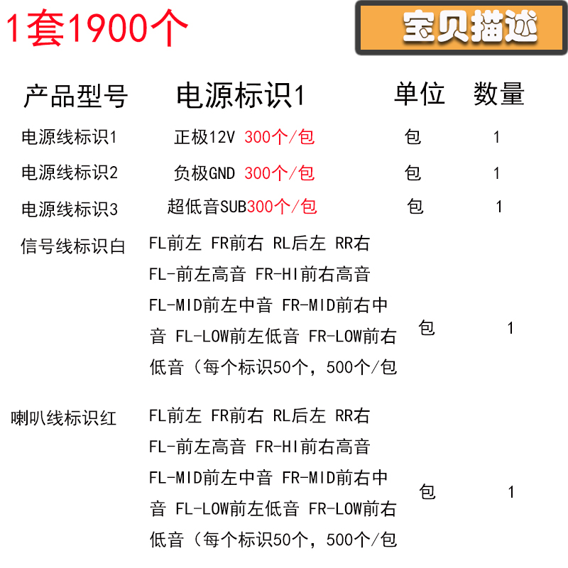 汽车音响改装线材印字标签热缩管 电源线喇叭信号线标识热缩套管