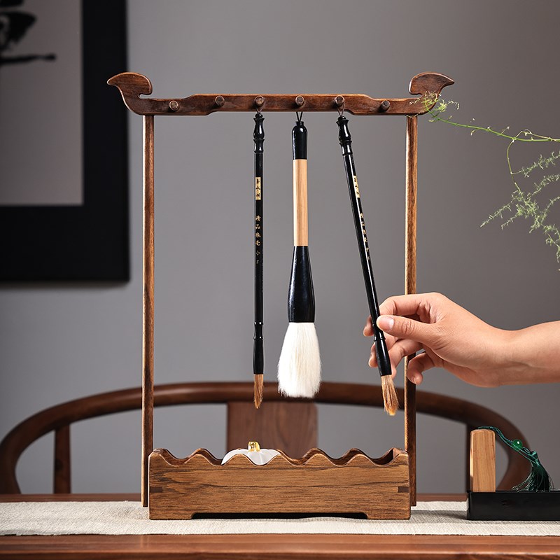 泰吉利实木笔架复古多功能毛笔挂架置物架文房四宝摆件书法收纳架