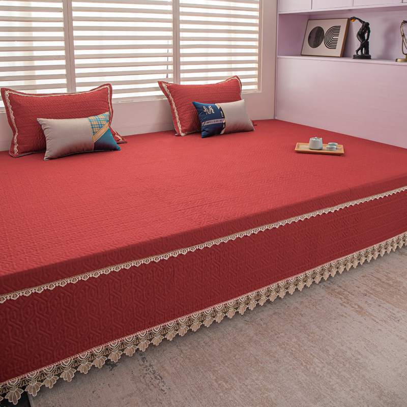 榻榻米床盖高级红色现代简约踏踏米纯棉炕垫农村土炕超大床单4米