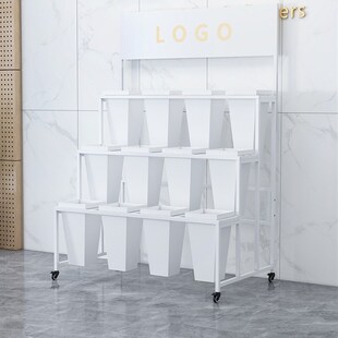 花店花艺鲜花塑料花桶架室内外带轮可移动带广告牌铁艺轻奢展示架