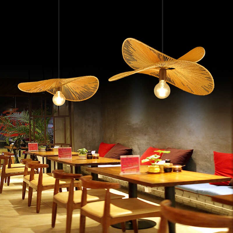 东南亚餐厅吊灯创意个性艺术藤编灯具日式茶室民宿卧室床头麻绳灯