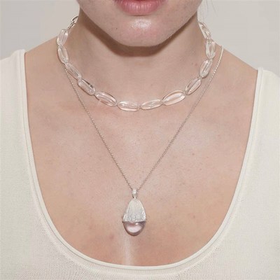 Cleste 白水晶松果银长项链女轻奢高级感麂皮绳叠戴百搭毛衣链
