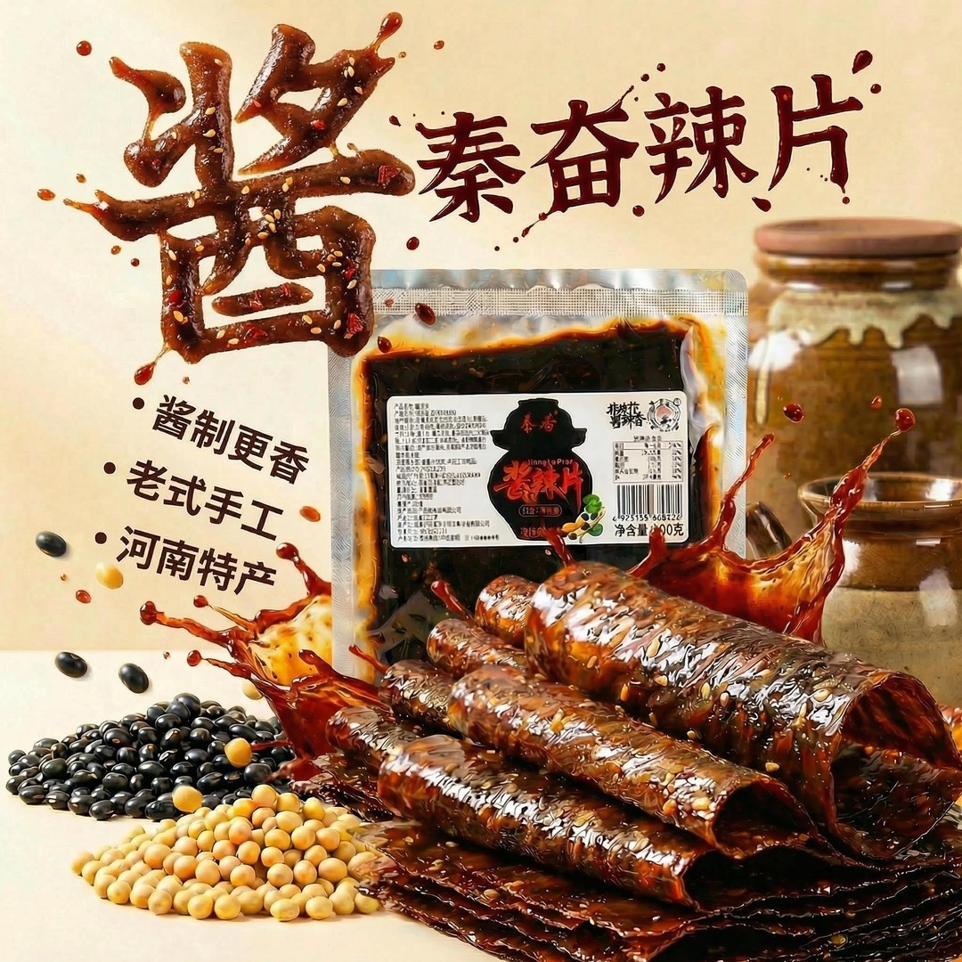 秦奋酱辣片酱辣条老式大辣片手工豆皮经典怀旧麻辣零食小吃旗舰店