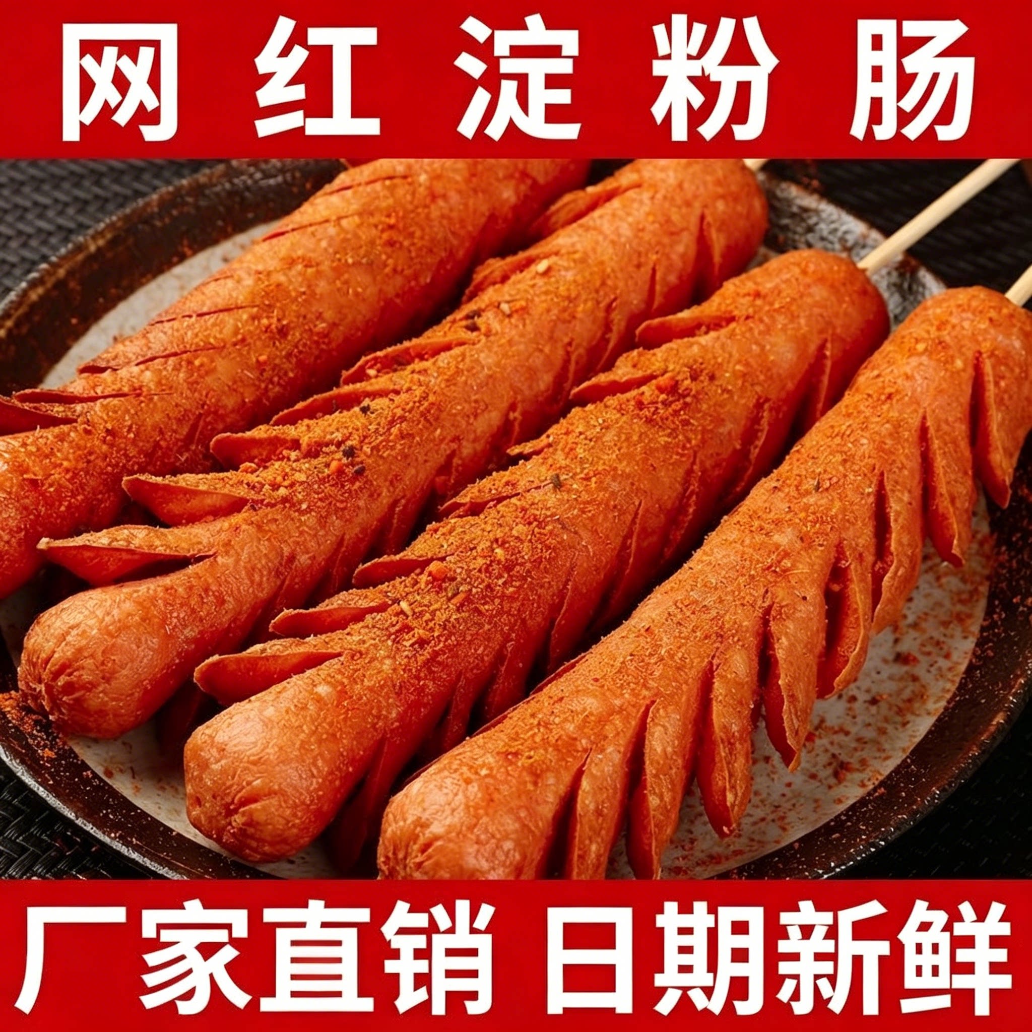 淀粉肠批发黄金脆皮烤肠路边摊摆摊烧烤铁板香肠面肠油炸火腿肠