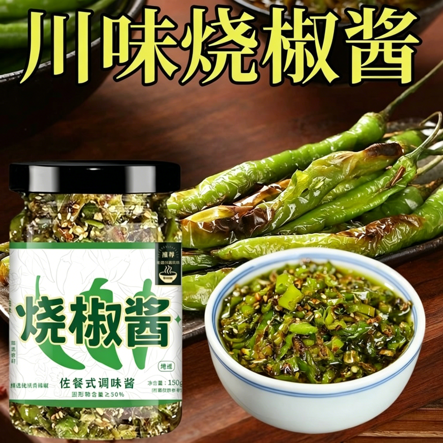 烧椒酱农家自制手工碳烤辣椒酱虎皮青椒酱剁椒拌面夹馍下饭菜青椒