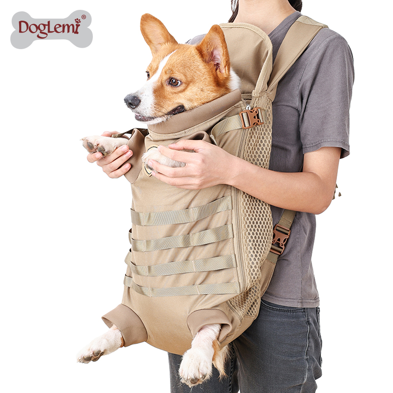 doglemi中型狗柯基包 透气加厚双肩带中型犬便捷两侧拉链战术背包