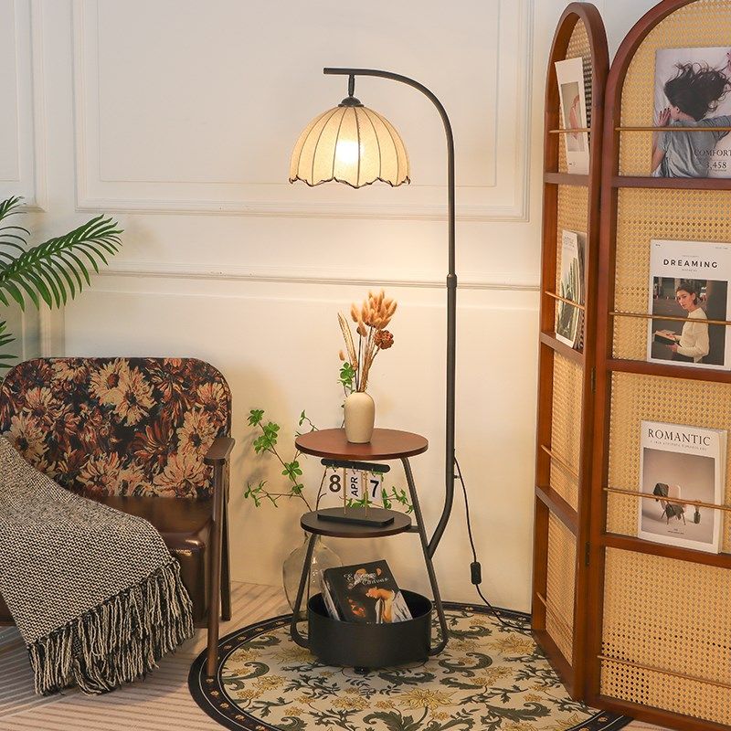 法式中古风落地灯客厅卧室沙发边几置物架氛围艺术床头柜台灯一体,家装灯饰光源,置物功能落地灯,淘宝优惠券,粉丝福利购,淘宝优惠卷