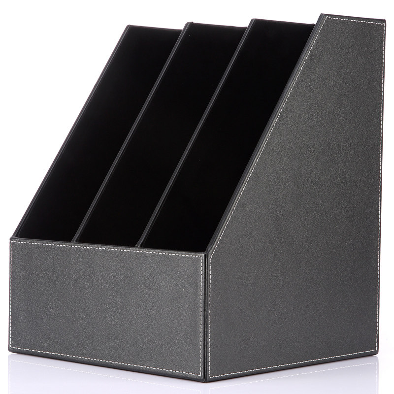 金枫皮革三联桌面书立文件框文件座资料架收纳框时尚商务办公用品