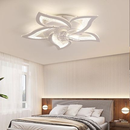 简约现代卧室风扇灯家用LED吸顶灯餐厅摇头风扇灯语音款风扇灯