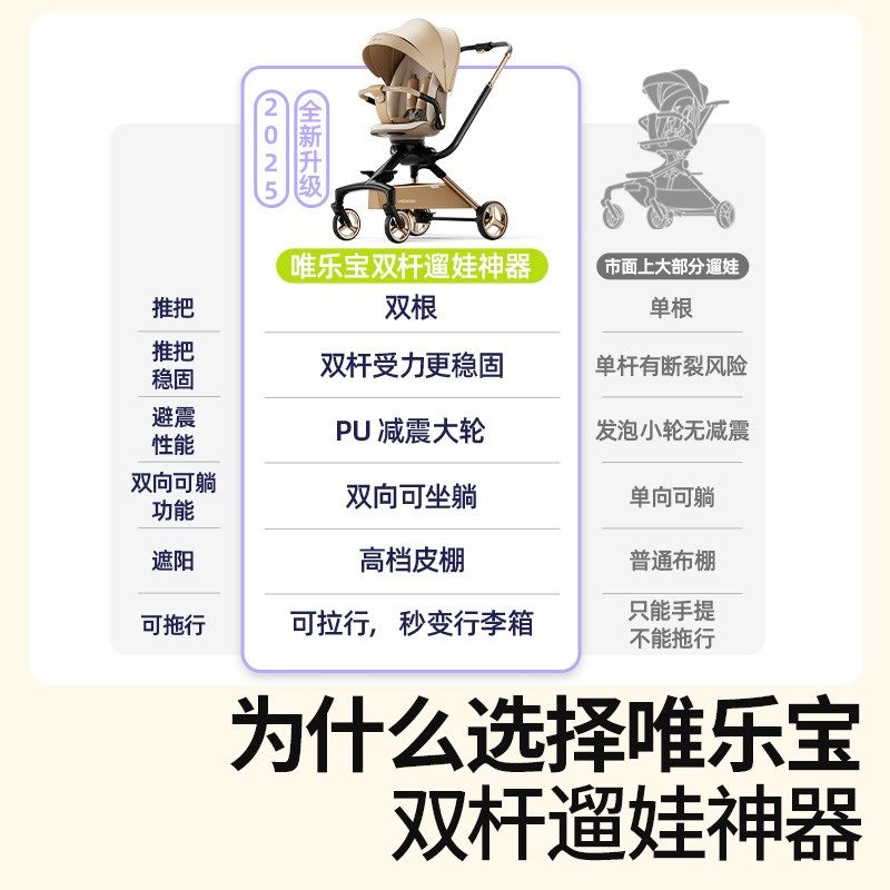 唯乐宝灵跃溜娃神器可坐躺双向高景观轻便折叠婴儿推车婴幼儿遛娃