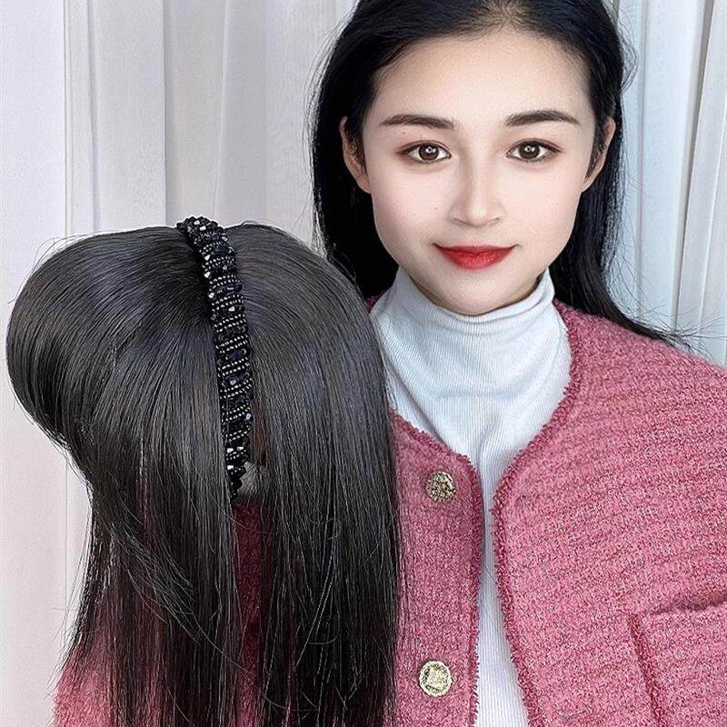 发箍刘海假发女自然前额遮白发发根刘海一体彷真发无痕黑钻假刘海
