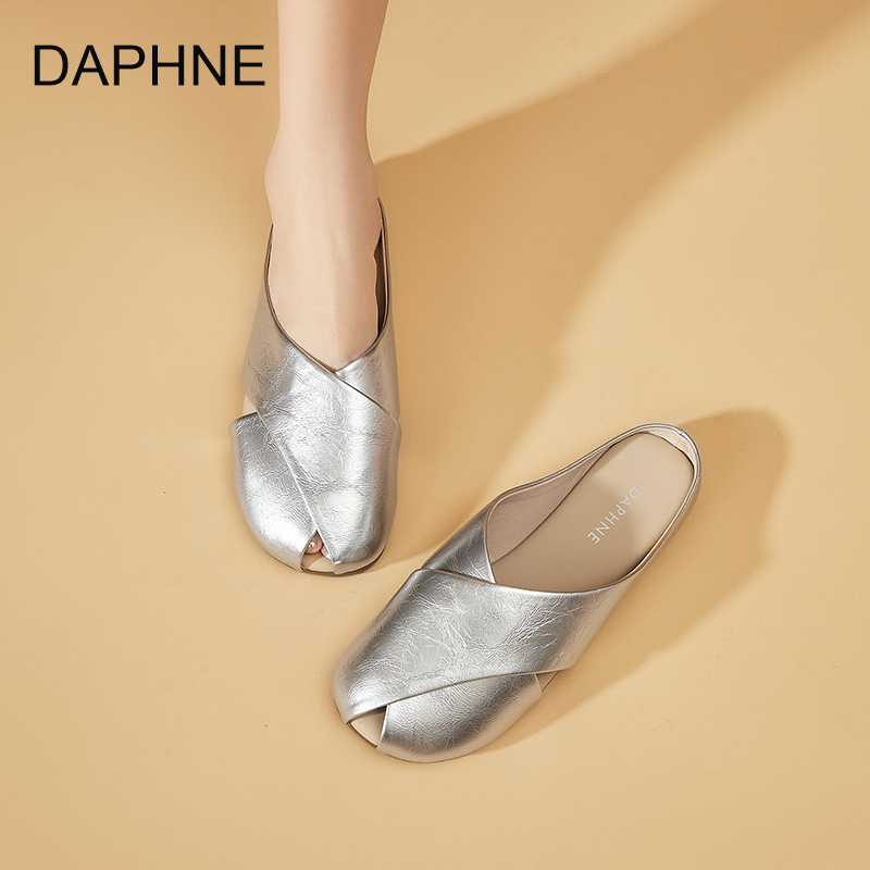 Daphne/达芙妮2025夏季新款女休闲凉鞋一脚蹬平底包头法式半拖鞋