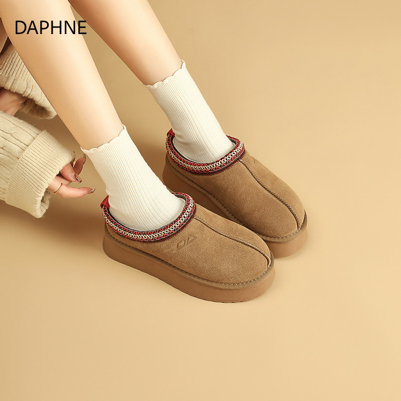 达芙妮复古勃肯半拖鞋女冬季厚底加绒雪地靴2026新款外穿包头棉拖