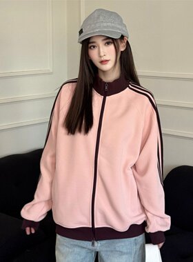 秋季美式三条杠立领卫衣夹克