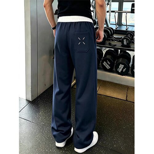藏青美式垂感显瘦直筒运动卫裤男