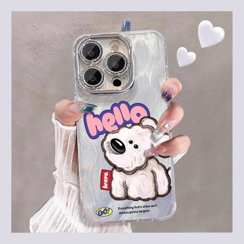 【殊色】哈喽小狗适用苹果17Air/16promax手机壳创意iPhone15plus女款14/13系列镜头膜小众xsmax镜头全包8/7