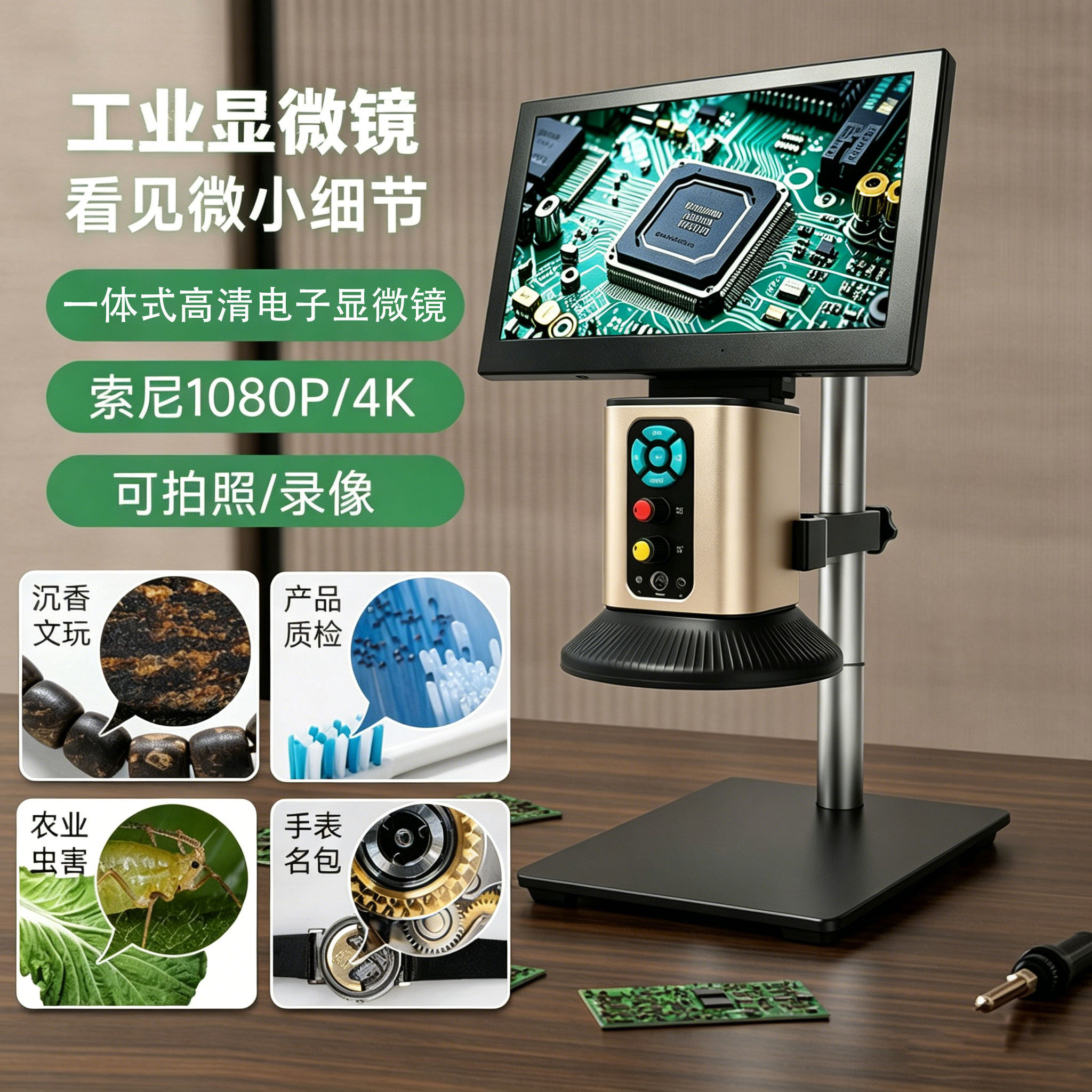 【2026新升级超清4k】高清工业电子显微镜数码放大镜手机维修用珠宝鉴定焊接电路板带屏幕CCD相机可连接电脑图片