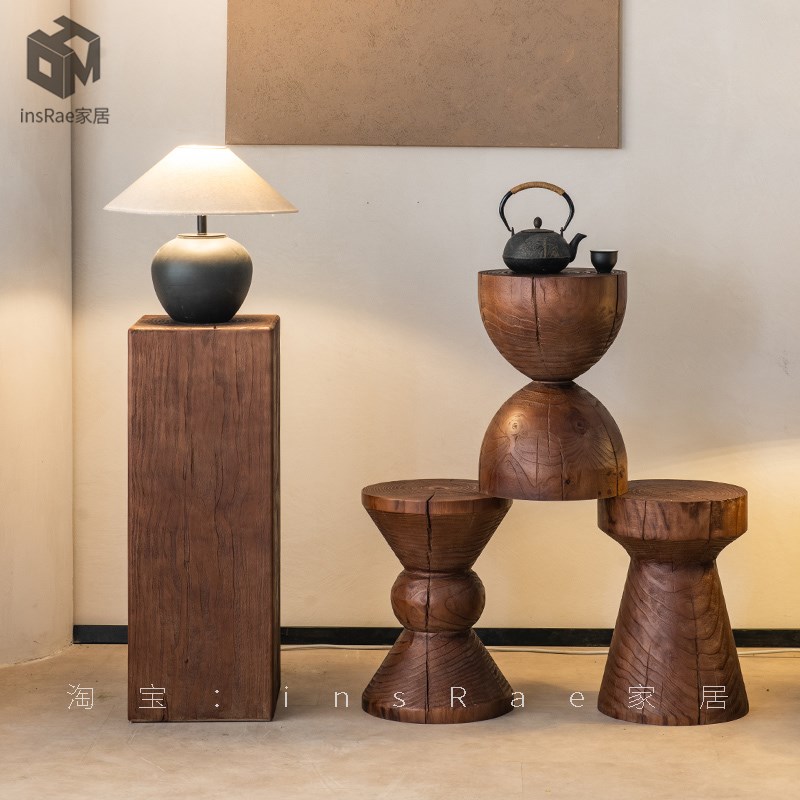 实木墩子深纹黑胡桃木色侘寂民宿边角几摆件原木换鞋凳根雕矮凳子